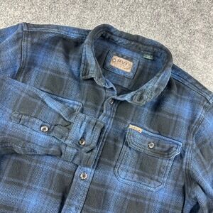 Orvis Fleece Shirt Mens Large Blue Black Plaid Heavyweight Flannel Shacket L